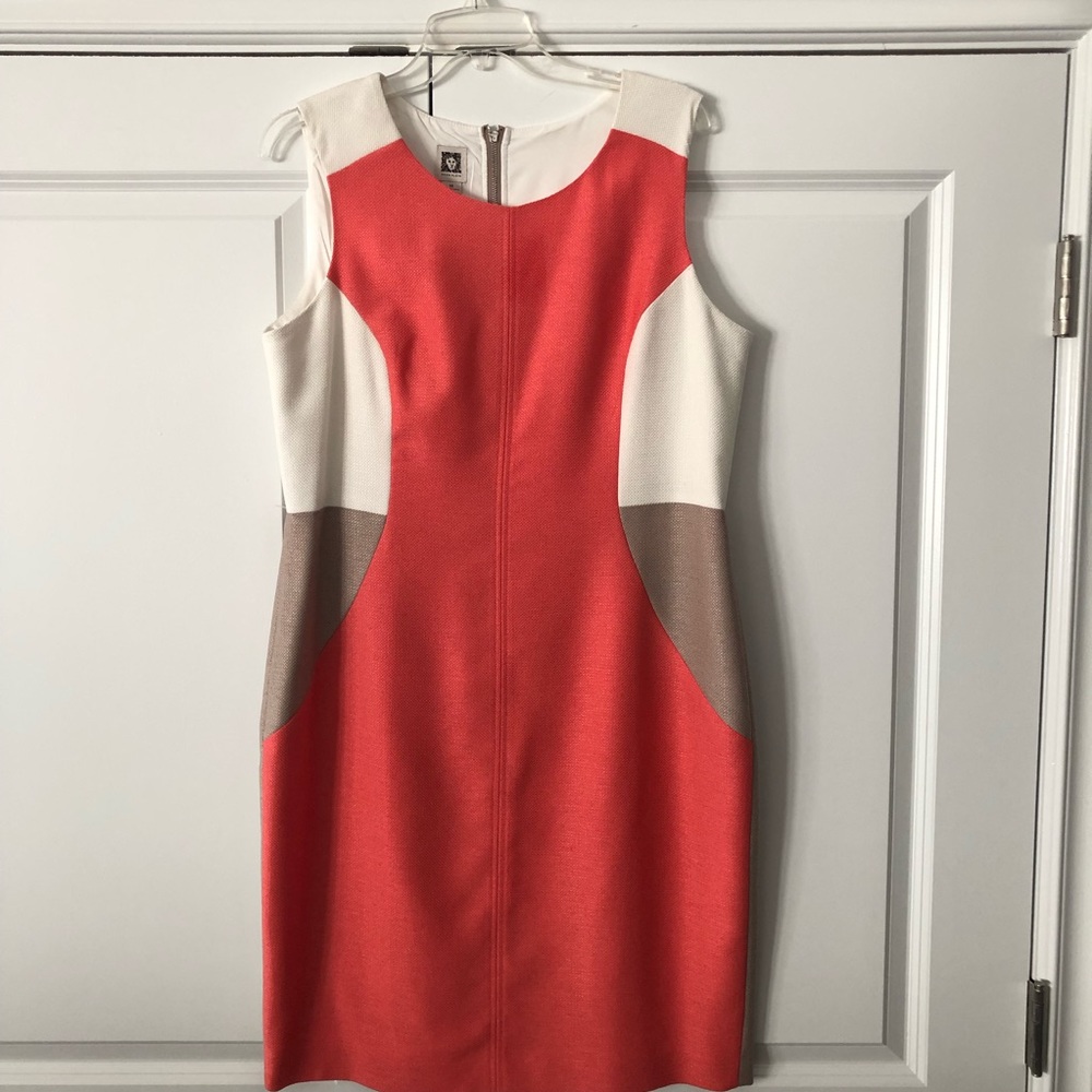 Anne Klein coral tan and beige sleeveless dress